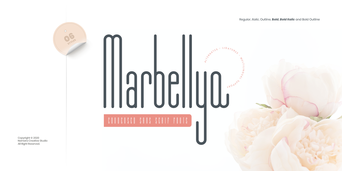 Przykład czcionki Marbellya Condensed Italic